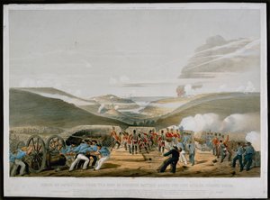 Belegering van Sebastopol vanaf de 32-ponder batterij boven het linker aanvalspiket huis, gegraveerd door Walker, gepubliceerd 1854